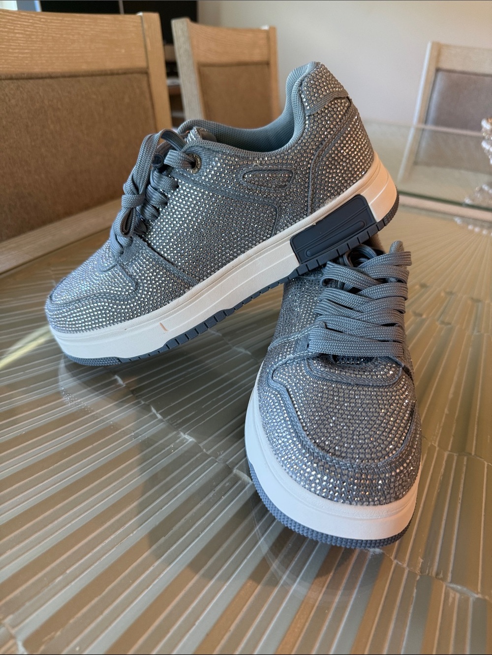 Olivia Miller Sparkle Lace-Up Sneakers in light blue